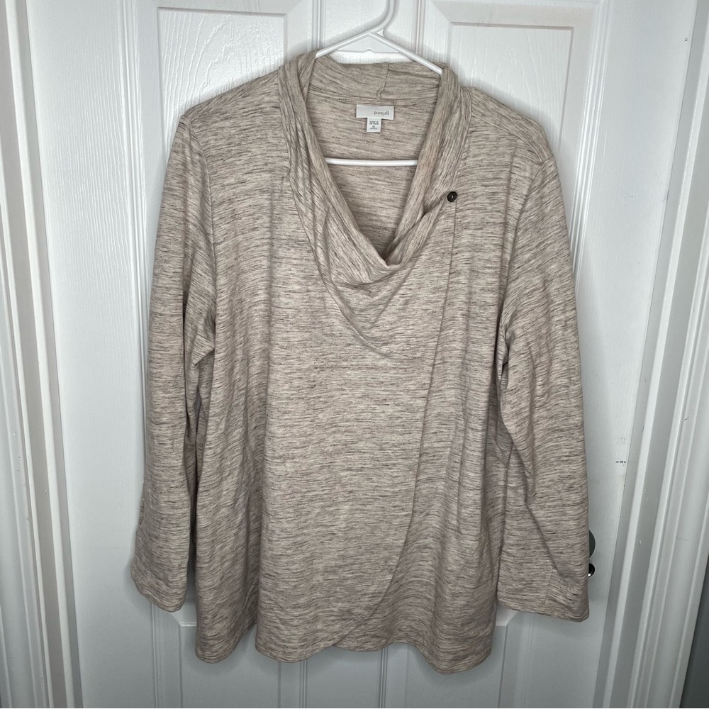 J. Jill Pure Jill Crossover Cowl Neck Faux Wrap Tunic Top in Oatmeal Beige XLP